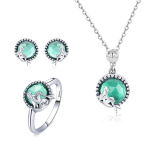 GT08 Romantic Ocean Fine Jewelry <strong>Set</strong> Green Zircon Mermaid Designer 925 Sterling <strong>Silver</strong> <strong>Necklace</strong> Earring Ring <strong>Set</strong> for Women - Product Image 1