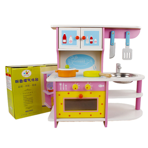Cuisine en bois miniature pour enfants, jouet de simulation rose avec cuisinière à gaz et évier, jeu d'imitation - Product Image 2