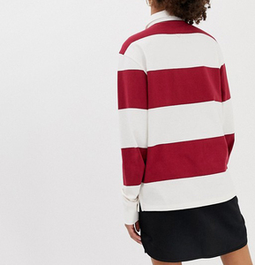 De la mujer rojo/blanco 100% de algodón de manga larga <span class=keywords><strong>vestido</strong></span> clásico de Polo de Rugby a <span class=keywords><strong>rayas</strong></span> camisa de Polo - Product Image 2