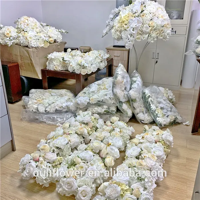F-1379 Artificial Silk Wall White Orchid Flower Ball Table Runner Wedding Centerpieces
