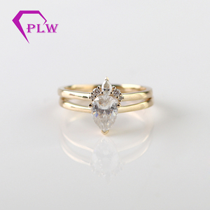 14 k or jaune bague de fiançailles 1ct poire coupe moissanite bague de mariage avec incurvée bande - Product Image 3