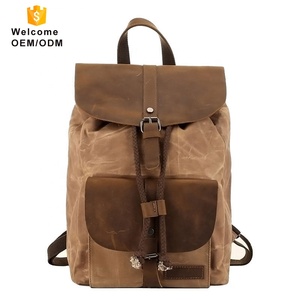 Bajo MOQ de moda los hombres pequeño mini lona encerada bolsa de bolso de cuero genuino de las mujeres mochila para portátil - Product Image 4