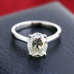 2Carat Moissanite Oval Cut Diamond Ring 14K White Gold Gemstone Engagement RingためBrideとGroom