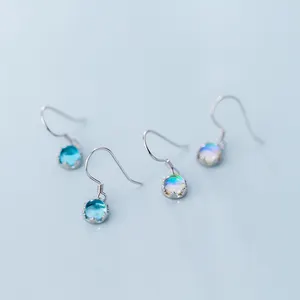 Nouvelles Femmes Bijoux Sterling 925 Argent Rond Cristal Boucles D'oreilles En Pierre