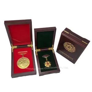 Caixa de armazenamento de emblemas medalha, caixa pequena de madeira comemorativa de armazenamento de moedas antigas