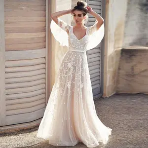 Vestidos <span class=keywords><strong>de</strong></span> <span class=keywords><strong>Novia</strong></span> Bohemios Sencillos <span class=keywords><strong>2021</strong></span>, <span class=keywords><strong>Vestido</strong></span> <span class=keywords><strong>de</strong></span> <span class=keywords><strong>Novia</strong></span> Línea A con Tul y Apliques, Vestidos <span class=keywords><strong>de</strong></span> <span class=keywords><strong>Novia</strong></span> con Cuello en V, <span class=keywords><strong>Vestido</strong></span> <span class=keywords><strong>de</strong></span> <span class=keywords><strong>Novia</strong></span> Sencillo y Sexy <span class=keywords><strong>para</strong></span> <span class=keywords><strong>Playa</strong></span> - Product Image 1