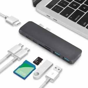 Kép Cổng USB C Hub để 4K HDMI Adapter Thunderbolt 3 Kép USB 3.1 Dữ Liệu Loại-C Hub TF SD đối với MacBook Pro Không Khí 13 2019