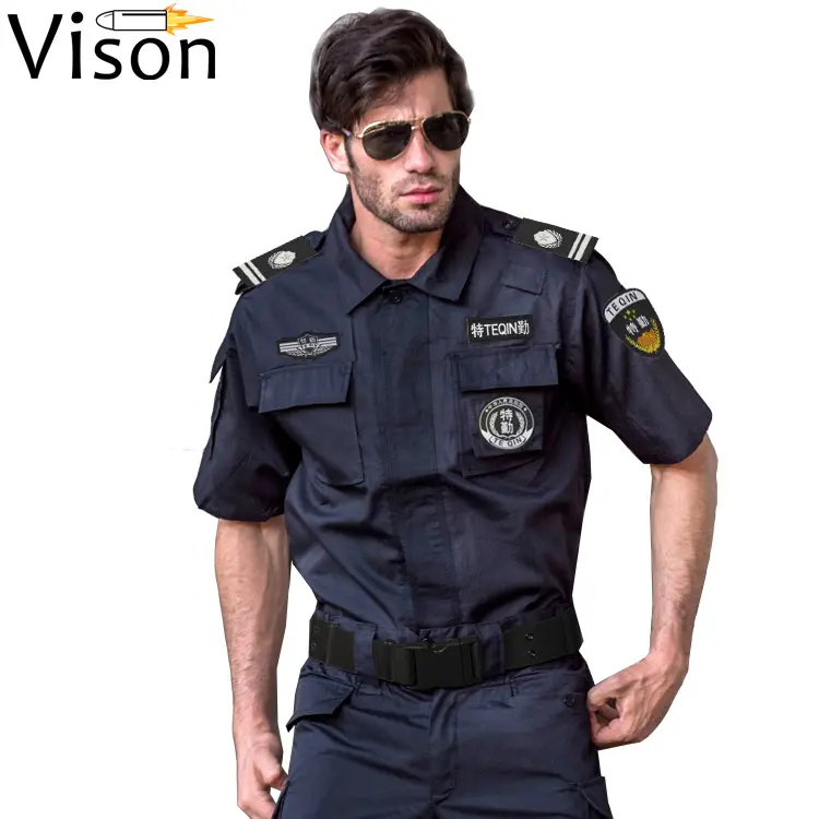 Veste de sécurité en tissu sergé unisexe noir, uniforme de garde, vêtements de costume de sécurité d'aéroport