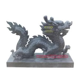 Sculpture d'ornement de jardin extérieur Statues de dragon chinois en marbre noir