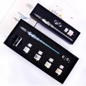JQ61 Business gift handmade calligraphy gift pen elegant signature pen kit with bottle ink crystal glass dip pen ink
