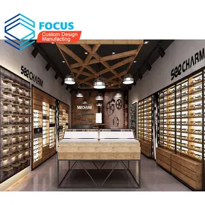 Eyewear Sunglasses Display Showroom Wood Optical Modern Optical Shop Interior Design Showcase For Optical