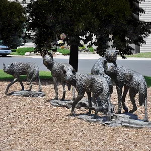 Сад декоративные металлические Craft Жизнь Размер Бронзовый Волк Pack Семья статуя