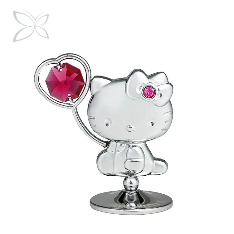Crystocraft Wedding Party Table Cartoon Chrome Plated Gift decorated with Brilliant Cut Crystals Hello Kitty Figurine