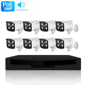 Sıcak satış 8 kanal Ip kamera 5MP H.265X CCTV güvenlik sistemi seti kamera Alarm NVR kiti ile ses kayıt