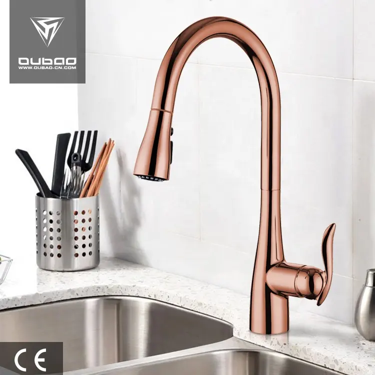 Grifos de cocina desmontables modernos, grifo de agua, rociador extraíble de oro rosa, grifos mezcladores de grifo de cocina