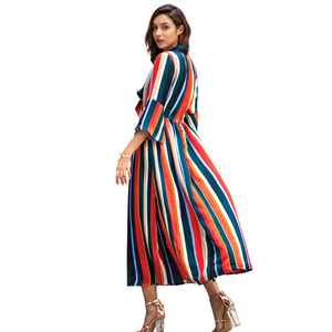 YILEYA <span class=keywords><strong>de</strong></span> rayas arco iris <span class=keywords><strong>de</strong></span> las mujeres Vestido largo <span class=keywords><strong>de</strong></span> nuevo estilo chifón vestido midi con cuello fajas - Product Image 5