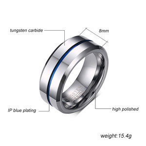 Bloobe — bague en acier au tungstène pour hommes, large, incrustation bleue, 8MM, nouvelle collection - Product Image 4
