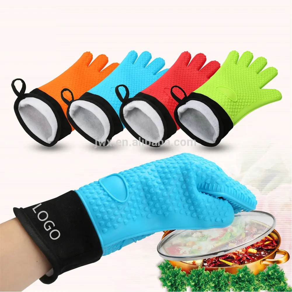 custom extreme heat resistant Silicone Kitchen Cooking Oven Glove cotton microwave Oven Mitt Set, Bbq Grill Glove Set