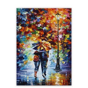 Peinture à l'huile abstraite faite à la main de paysages de pluie pour les amoureux, peinture à l'huile abstraite de couples - Product Image 1