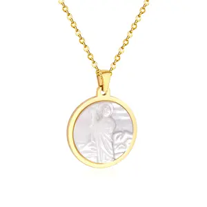 Silver Gold Color Natural Shell Jesus Pendant Fashion Necklace