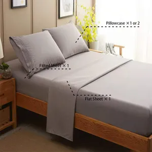 Home Textile 200TC Solid Color 100% Cotton Light Grey Fitted Bed Sheet Pillowcases Bedsheet Bedding Set