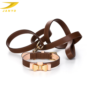 Personalizable de alta calidad de cuero genuino y Pu Vegan cuero perro Collar ajustable de lujo pajarita perro Collar y correa - Product Image 4