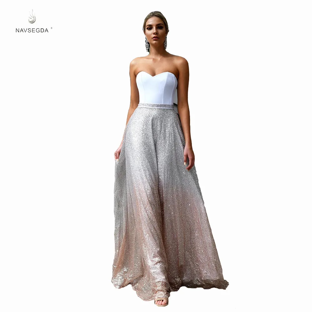 2019 donne calde del vestito da sera senza maniche in pizzo da sposa senza spalline della maglia chiffon di lunghezza del pavimento di paillettes abiti quinceanera