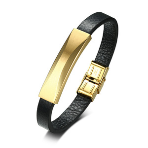 <span class=keywords><strong>Bracelet</strong></span> en <span class=keywords><strong>cuir</strong></span> tressé personnalisé avec logo plaqué or, gravé, pour cadeau, vente chaude - Product Image 1
