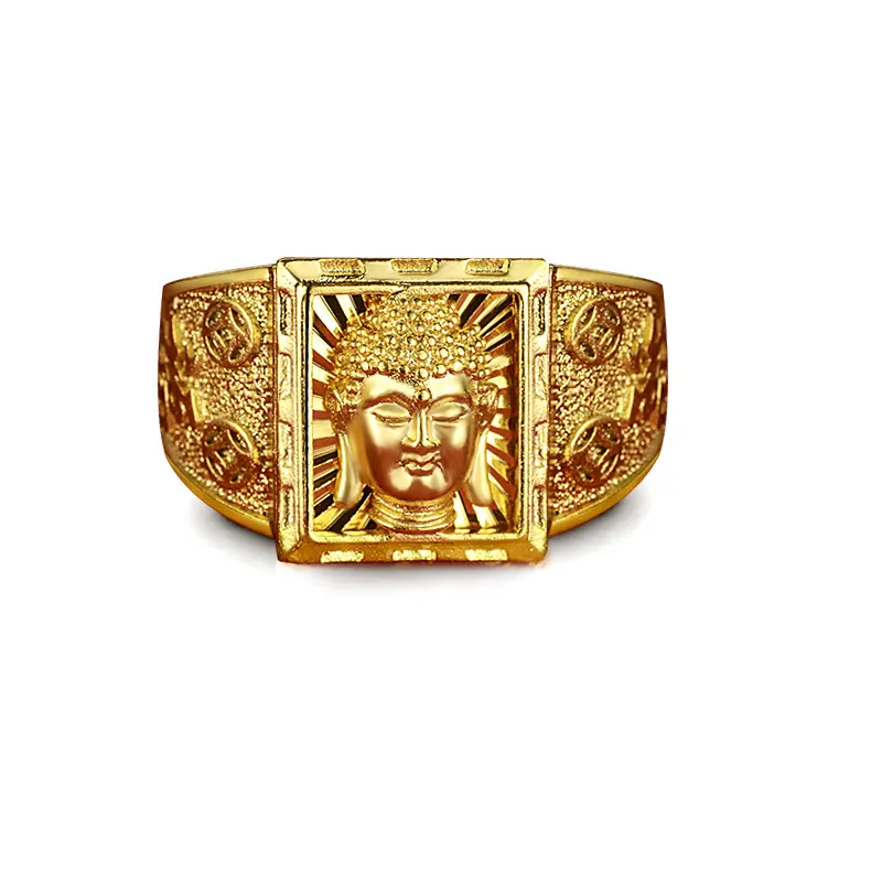 Trendy New Men Open Copper Buddha Ring Gold Plating Lucky Adjustable Finger Rings
