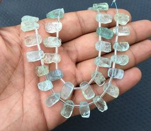 ลูกปัดอัญมณีดิบสีฟ้าอควอมารีน,ผิวขรุขระไม่เรียบด้านเจาะหินประจำเดือนมีนาคม - Product Image 4