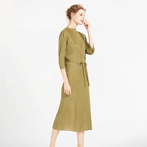 2019 Turquía Popular de manga murciélago con cinturón de oficina de la <span class=keywords><strong>Mujer</strong></span> Vestidos - Product Image 4