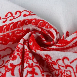 Buen servicio stock jacquard india de algodón tela de encaje guipur bordado