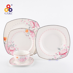 Hiện đại vuông Sứ đặt bữa ăn tối 30 cái Bộ đồ ăn bằng gốm Bộ đồ ăn đặt với hoa - Product Image 1