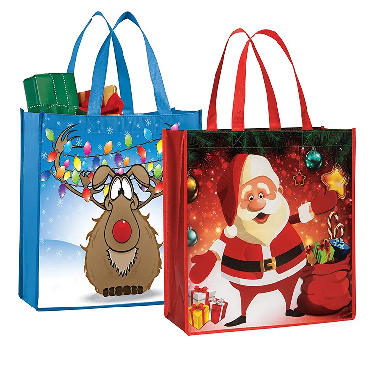 De alta calidad hermoso regalo de Navidad de poliéster no tejida vacaciones bolso bolsas de comestibles Regalo de navidad