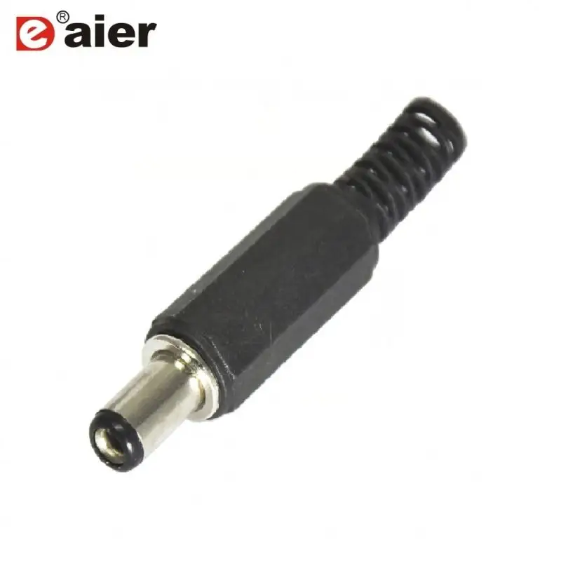 Male DC Power Jack Solder, Adaptor Konektor DC Jack Daya 5.5Mm X 2.1Mm Hitam