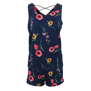 Casual sin Mangas de gasa chaleco pantalones cortos con estampado Floral de 2 unidades conjunto de pantalones de las mujeres - Product Image 3