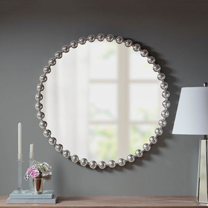 Modern Silver Metal Framed Decorative Round <strong>Mirror</strong> with <strong>Beads</strong> Decor for Wholesale - Product Image 3