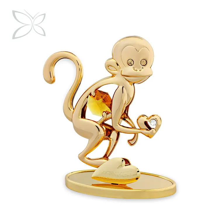 Crystocraft 12 Chinese Horoscope Zodiac 24 Gold Plated Monkey Figurine Sculpture with Brilliant Cut Crystals Feng Shui Crafts