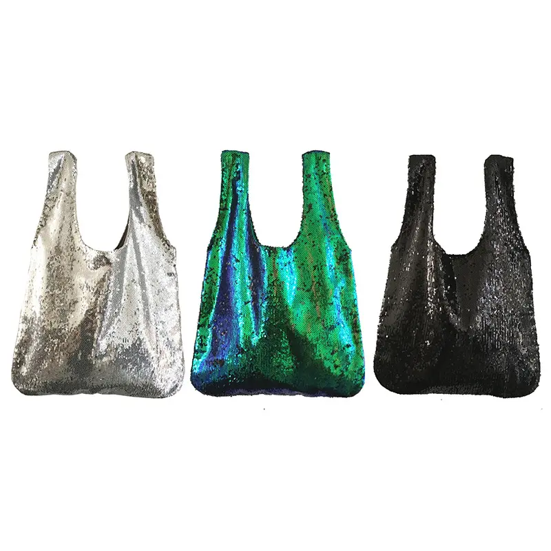 Custom Women Reversible Paillette Shopper Shoulder Bag Mermaid Glitter Shiny Sequin Shopping Tote Bags