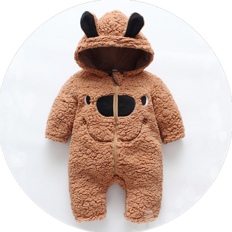 Зимний милый медведь для маленьких мальчиков коричневый комбинезон костюмы плотная 2019 младенческой ползунки