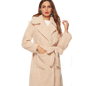 Diseño de la fábrica 2018 de invierno manga larga corbata cintura Turndown Collar de <span class=keywords><strong>terciopelo</strong></span> de lana de las mujeres <span class=keywords><strong>abrigo</strong></span> - Product Image 2