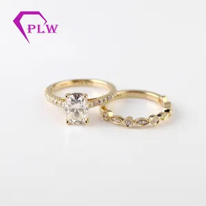 Anel aliança elástica com corte de moissanite, design maravilhoso, conjunto de anel de milgrão em 18 carat, ouro amarelo