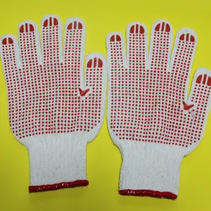 10 Gauge White Cotton Gloves with Red Dots women work gloves