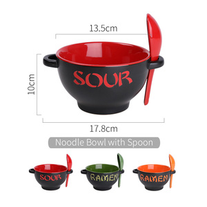 superficie doppio manico lungo di stampa personalizzata in ceramica ramen ciotola con il cucchiaio - Product Image 2