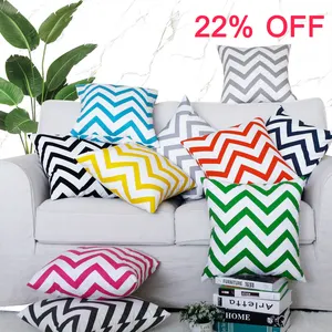 Modern Style Cotton Canvas Vintage Linen Chevron Zigzag Printing Decorative Sofa Cushion Cover Throw Pillow Case HT-CCPC-01A