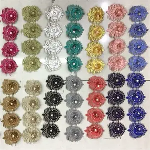 Garniture de dentelle florale 3D avec perles de perles et garniture de strass, polyester