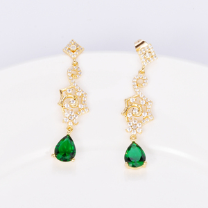 Vente chaude conception spéciale femmes mariage vert strass cristal de luxe 18 <span class=keywords><strong>k</strong></span> carats plaqué or boucle d'oreille - Product Image 4