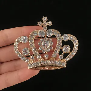 Broche couronne en or personnalisé, 1 pièce, strass, cristal, broche pour ceinture, vente en gros