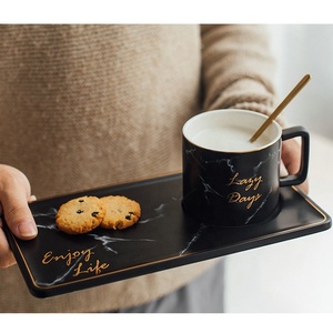 Brunch <strong>Set</strong> <strong>White</strong> Marble Gold Line Porcelain <strong>Tea</strong> Coffee Cup with Biscuit Holder - Product Image 5
