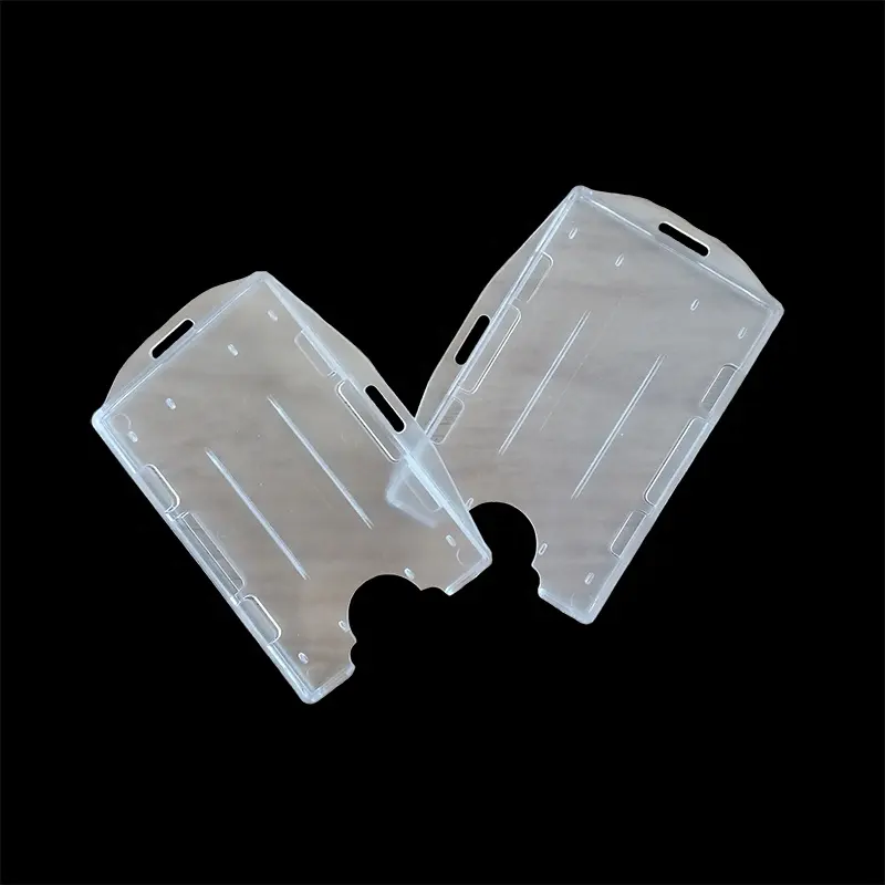 high quality PC material hard plastic badge id card holder with double sided two cards horizontal or vertical direction